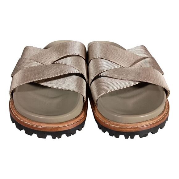 Rag & Bone Platform Sandal Slide Slip on Chunky Shoe Taupe Canvas Leather 39/9 - Picture 3 of 10